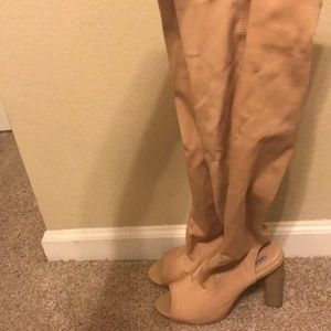 Over the knee heeled peep toes